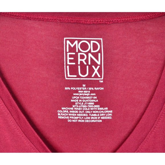 Modern Lux “NO DRAMA” Graphic V-Neck High Low Hem T-shirt Burgundy Size M - Picture 5 of 5
